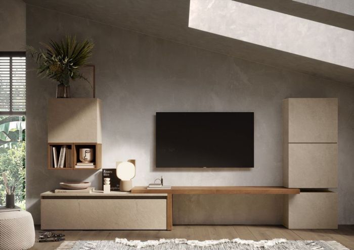 Parete attrezzata moderna L.322 colore Argilla e Mercure ZLCINFNCOMP18