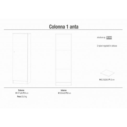 Colonna 1 Anta 46L x 34P x h147 – Finitura Eucalipto – Sarmog
