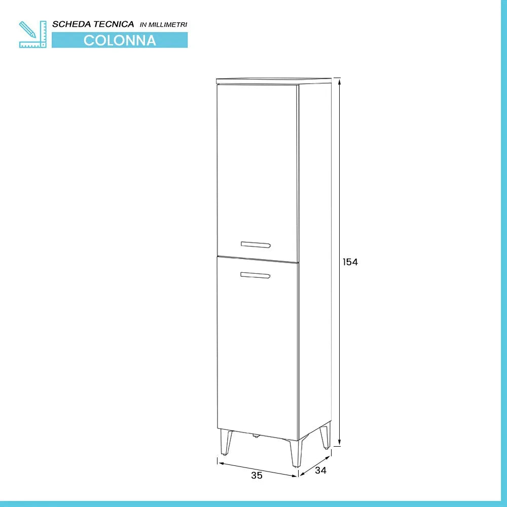 Colonna bagno a terra 150 H bianco con due ante  Martha