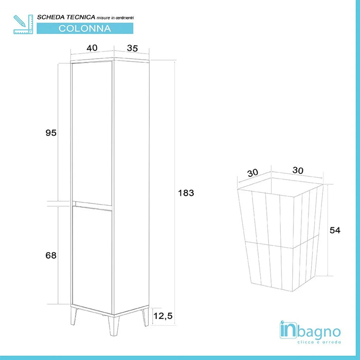 Colonna bagno con cesto portabiancheria L. 40 cm linea Way rovere chiaro