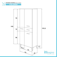 Colonna bagno d'appoggio 60x150 cm grigio con ante e cassetto Desya