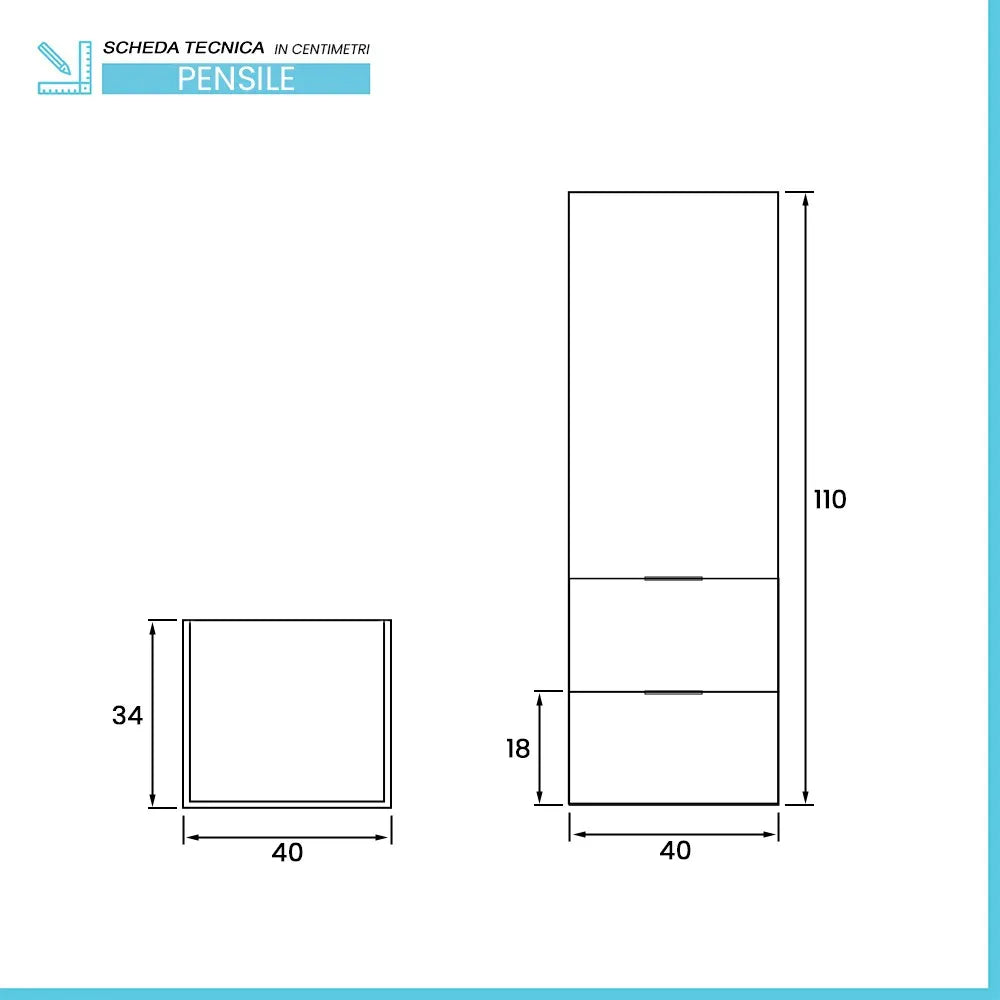 Colonna bagno sospesa 110 cm salvia opaco con anta e cassetti Matisse