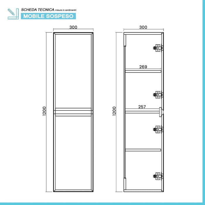 Colonna bagno sospesa 120 cm noce gold con ripiani regolabili Dafne