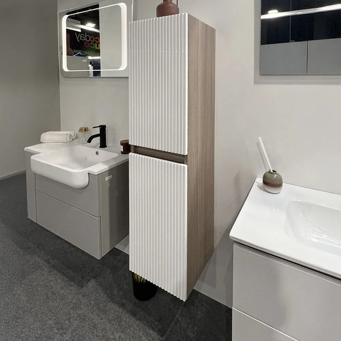 Colonna bagno sospesa 136 cm frontale bianco cannettato e olmo Porto