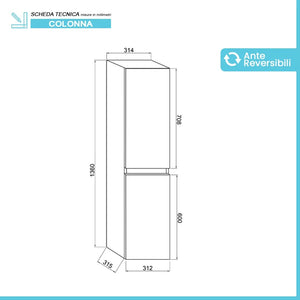 Colonna bagno sospesa 136 cm frontale bianco cannettato e olmo Porto