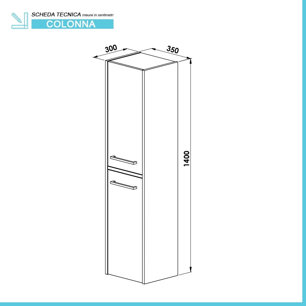 Colonna bagno sospesa 140 cm blu effetto legno 2 ante soft-close Sofia
