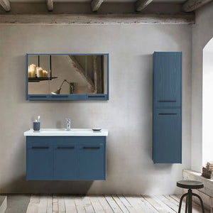 Colonna bagno sospesa 140 cm blu effetto legno 2 ante soft-close Sofia