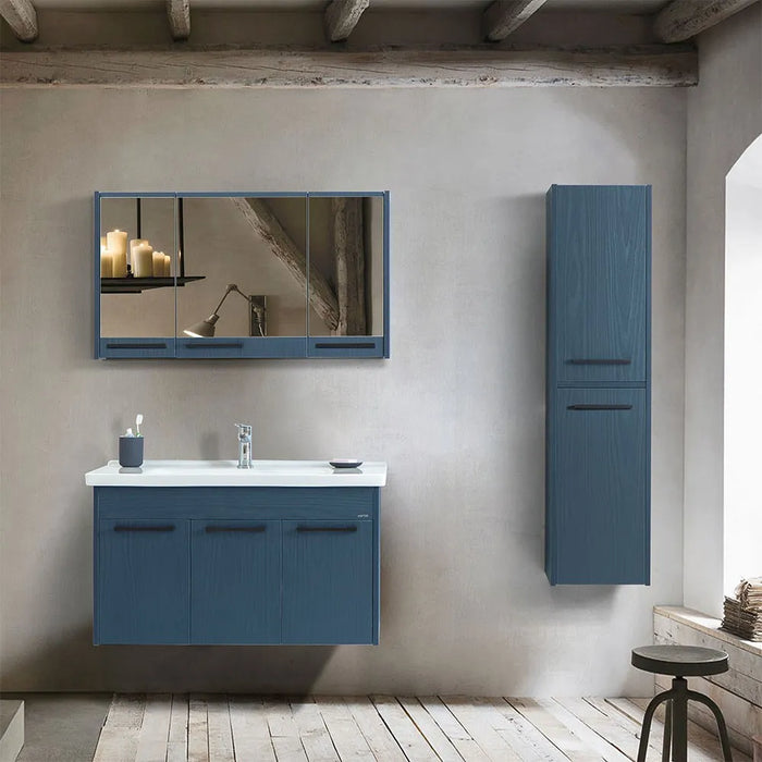 Colonna bagno sospesa 140 cm blu effetto legno 2 ante soft-close Sofia