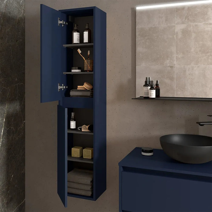 Colonna bagno sospesa 140 cm blu satinato ripiani regolabili Gaya