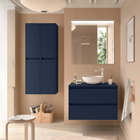 Colonna bagno sospesa 140 cm blu satinato ripiani regolabili Gaya