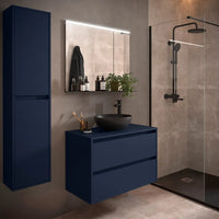 Colonna bagno sospesa 140 cm blu satinato ripiani regolabili Gaya
