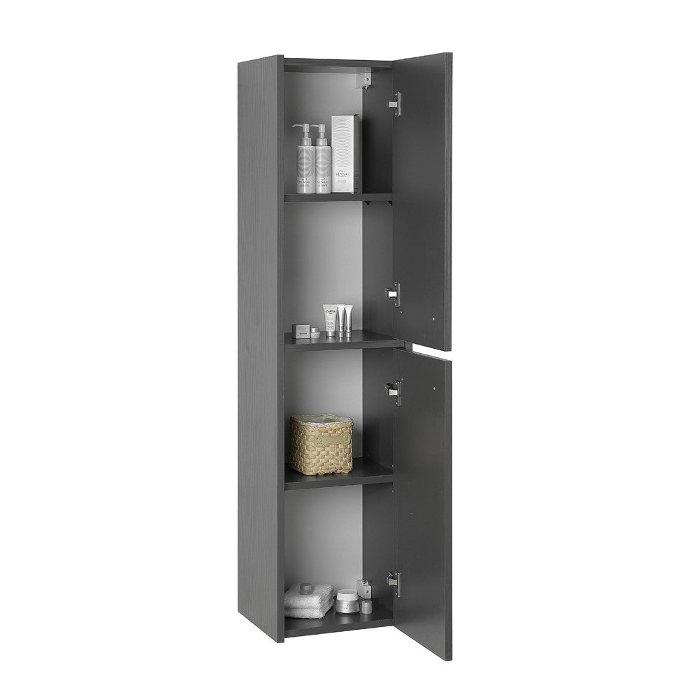 Colonna bagno sospesa 140 cm grigio effetto legno 2 ante soft-close Sofia