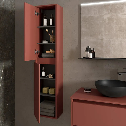 Colonna bagno sospesa 140 cm rosso satinato ripiani regolabili Gaya