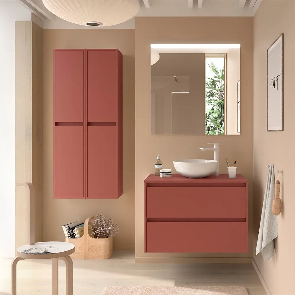 Colonna bagno sospesa 140 cm rosso satinato ripiani regolabili Gaya