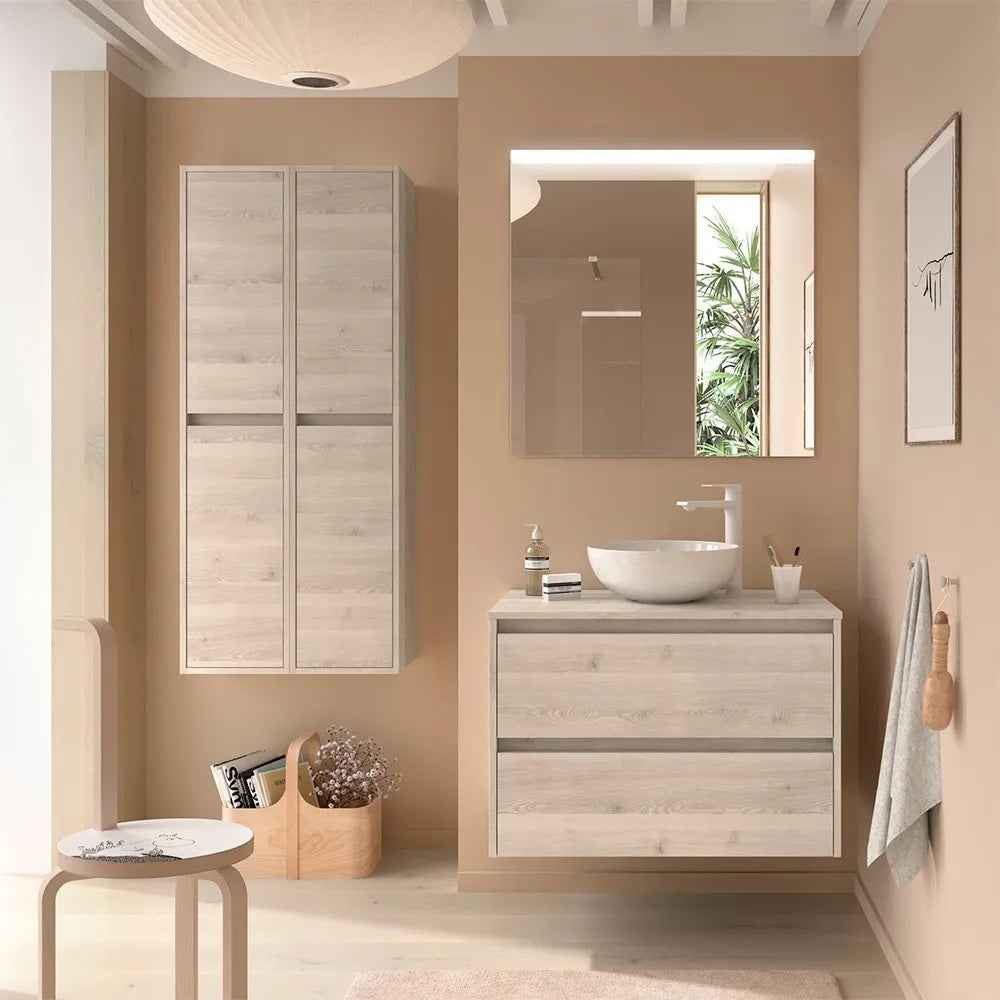 Colonna bagno sospesa 140 cm rovere bali ripiani regolabili Gaya