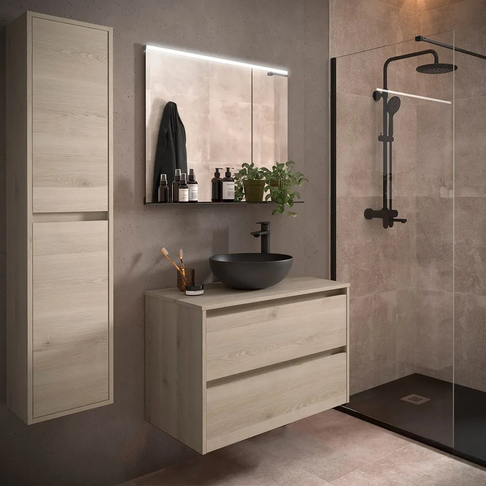 Colonna bagno sospesa 140 cm rovere bali ripiani regolabili Gaya