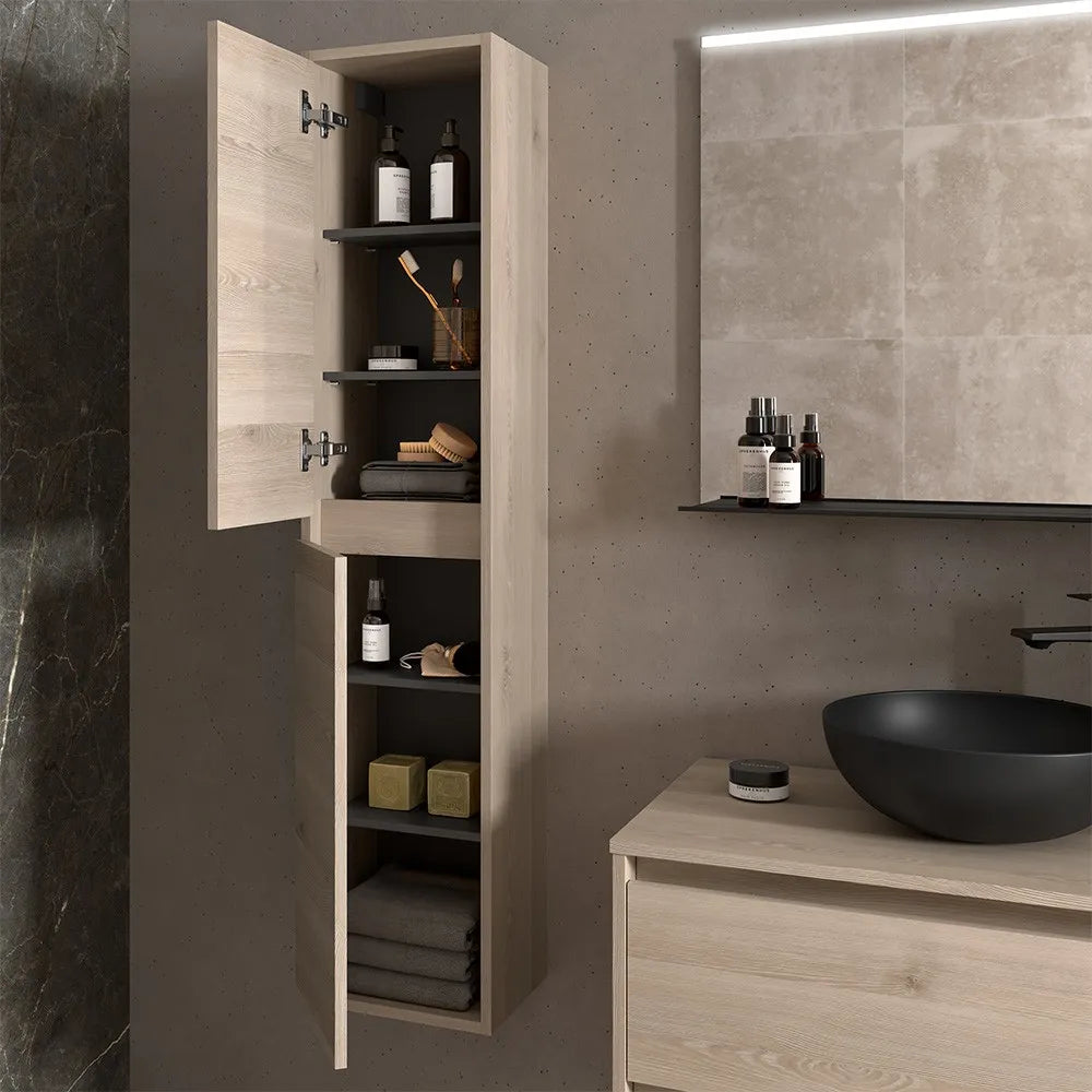Colonna bagno sospesa 140 cm rovere bali ripiani regolabili Gaya
