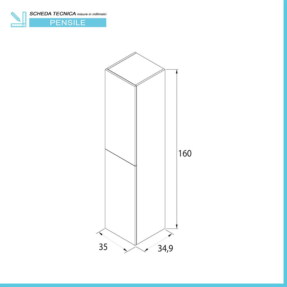 Colonna bagno sospesa 160 cm Melody verde bosco con ante reversibili