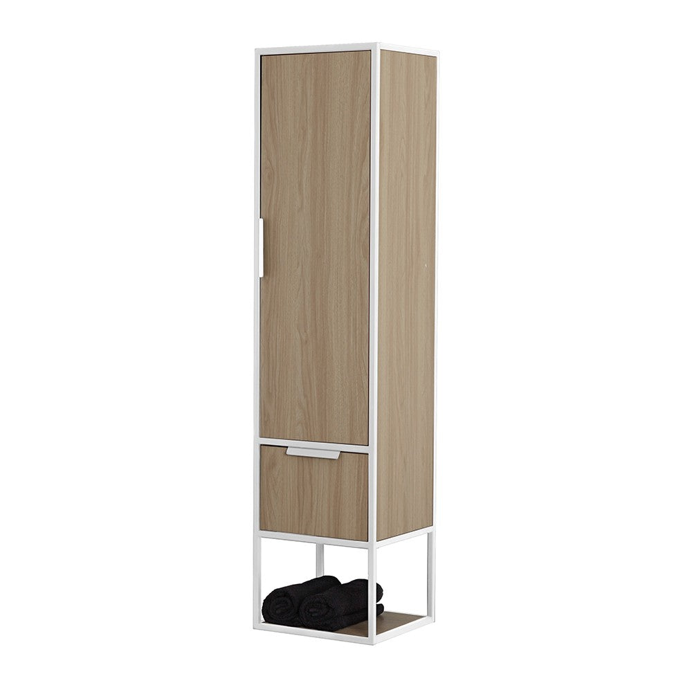 Colonna bagno sospesa H 150 cm stile industrial bianco e legno Baketo
