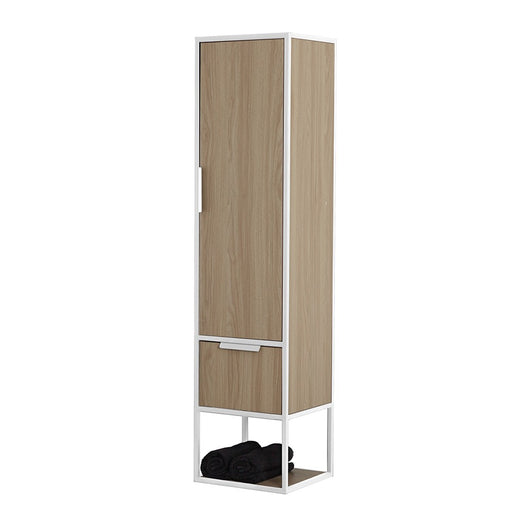 Colonna bagno sospesa H 150 cm stile industrial bianco e legno Baketo