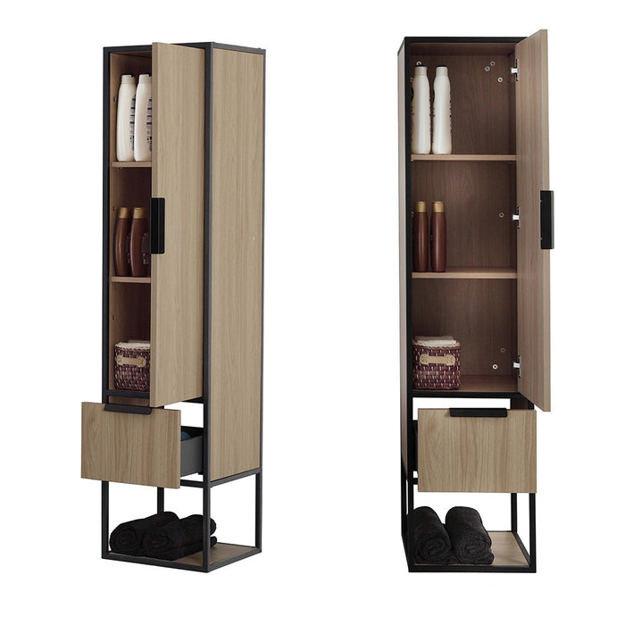 Colonna bagno sospesa H 150 cm stile industrial nero e legno Baketo