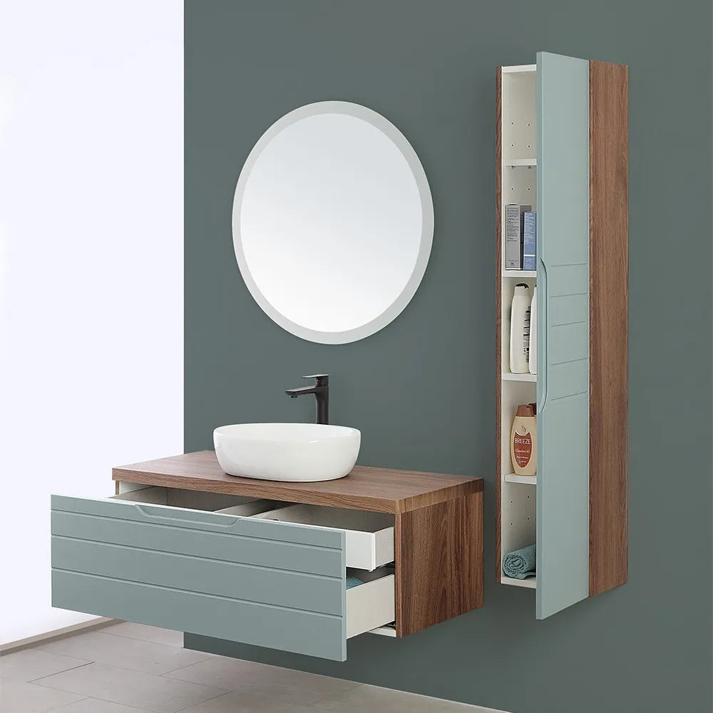 Colonna da bagno sospesa 30x150 cm Amalfi verde salvia con ripiani