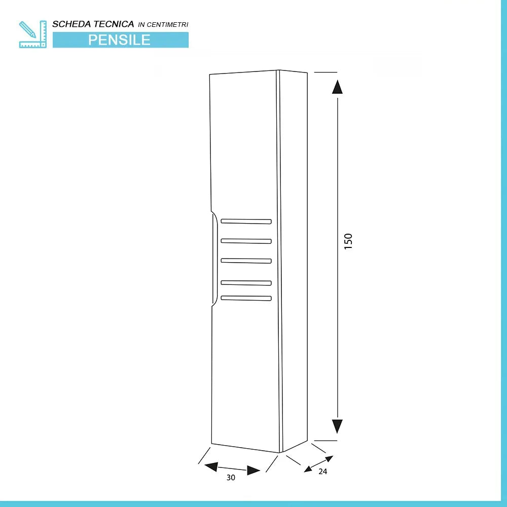 Colonna da bagno sospesa 30x150 cm Amalfi verde salvia con ripiani