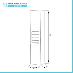 Colonna da bagno sospesa 30x150 cm Amalfi verde salvia con ripiani