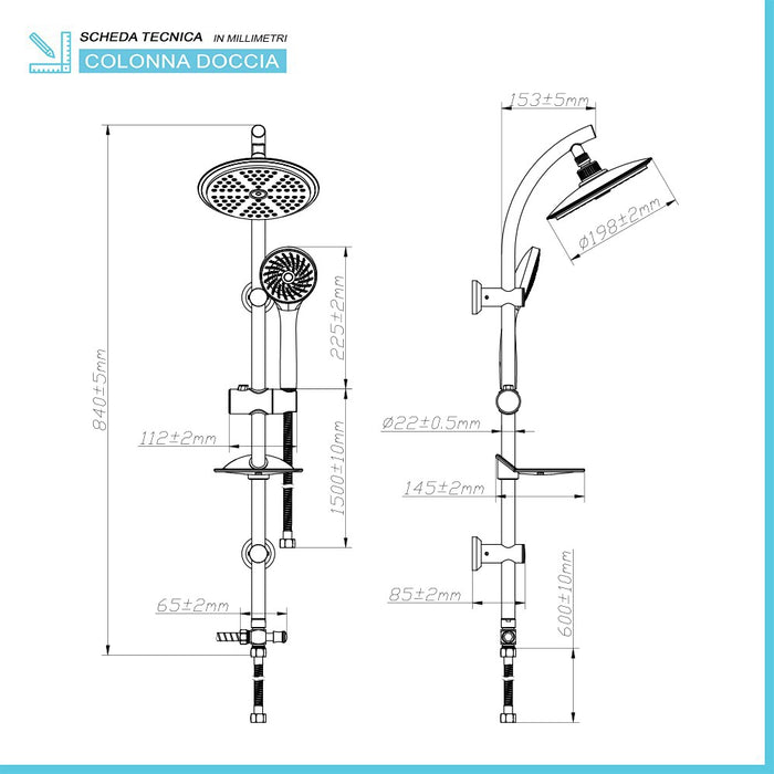 Colonna doccia con deviatore in acciaio cromato design tondo