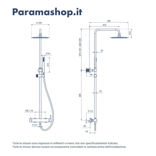 Colonna doccia nickel spazzolato con miscelatore e deviatore | Liza