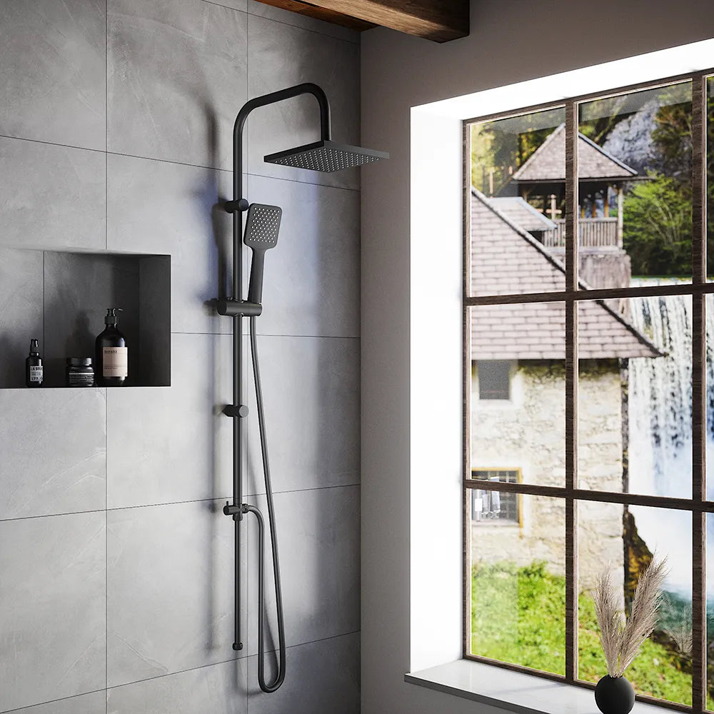 Colonna doccia in acciaio inox nero opaco soffione 20x20 cm | Tevere