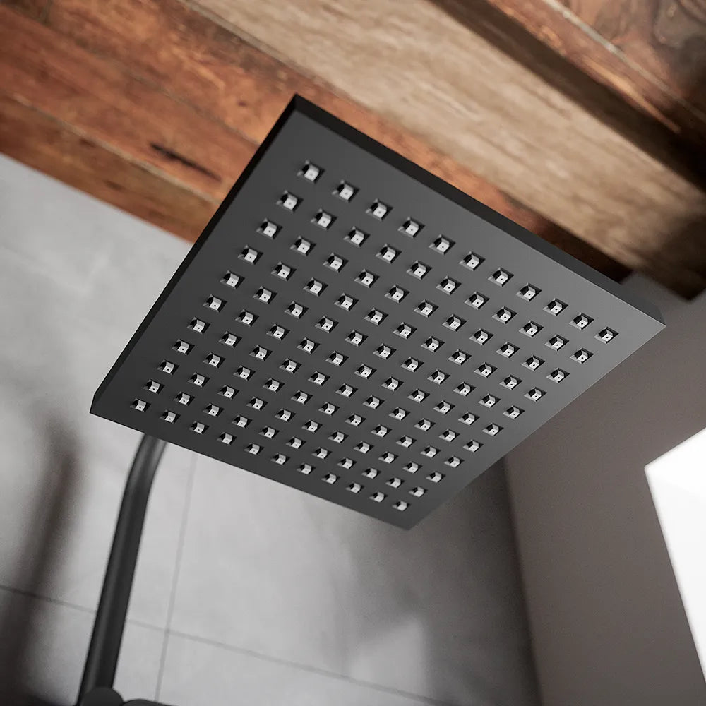 Colonna doccia in acciaio inox nero opaco soffione 20x20 cm | Tevere