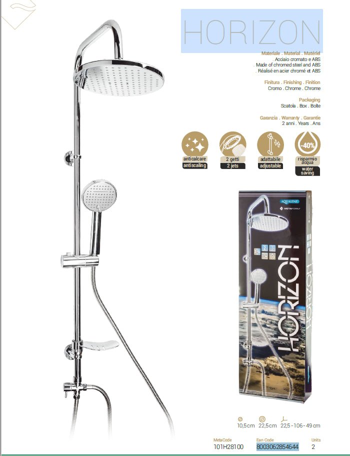 Colonna Doccia HORIZON in acciaio cromato e ABS anticalcare metaform