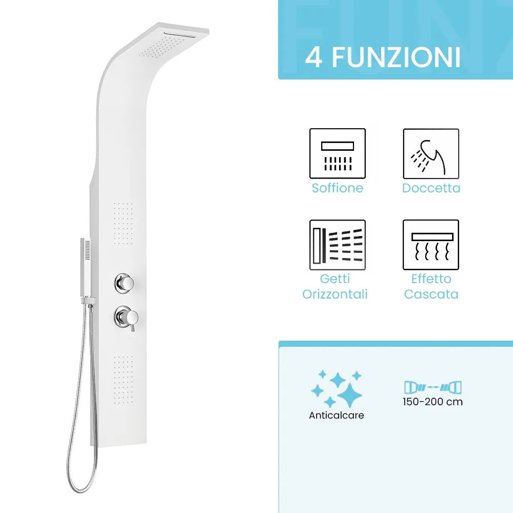 Colonna doccia idromassaggio in alluminio bianco opaco con 4 getti