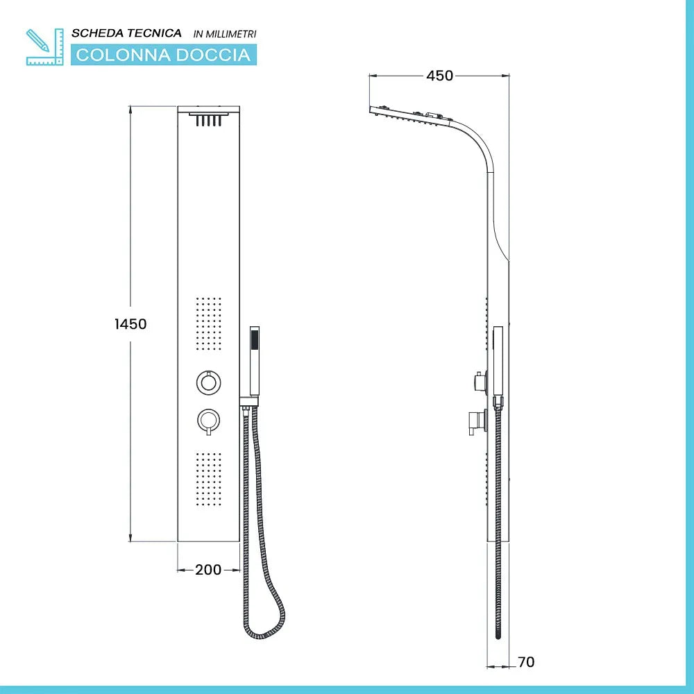 Colonna doccia idromassaggio in alluminio bianco opaco con 4 getti