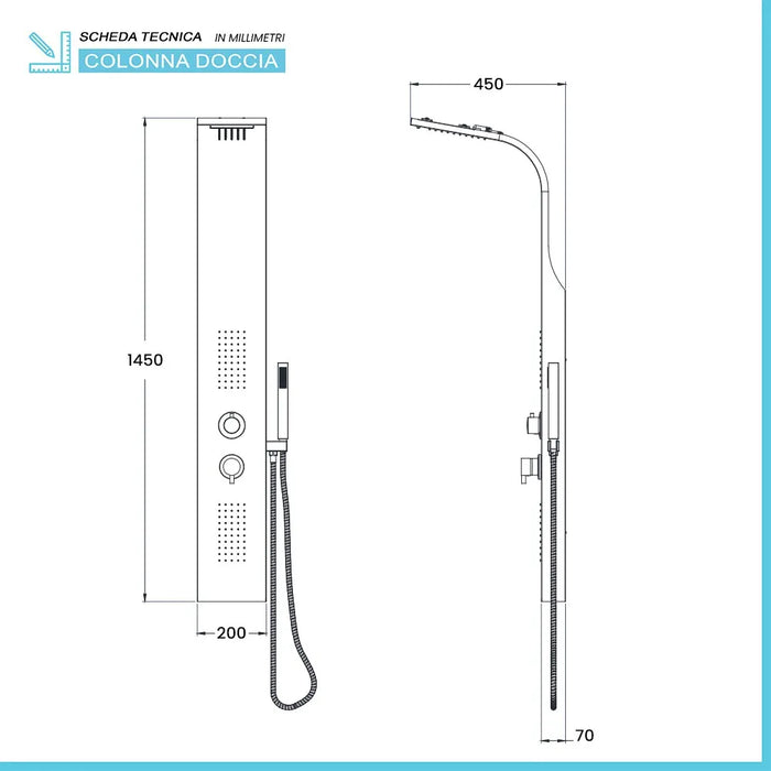 Colonna doccia idromassaggio in alluminio bianco opaco con 4 getti
