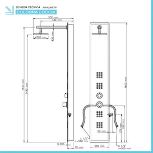 Colonna doccia in vetro bianco con 3 funzioni e flessibile estensibile