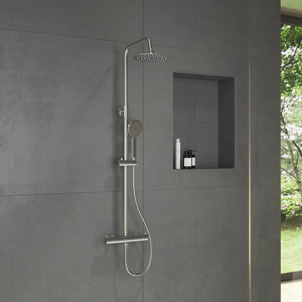 Colonna doccia soffione slim 20 cm in ottone cromato | Liri