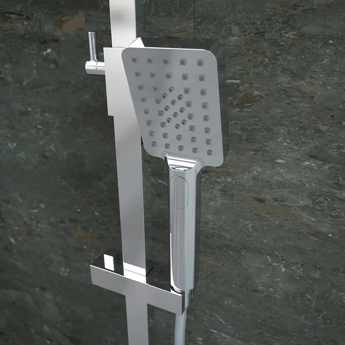 Colonna doccia squadrata cromata con miscelatore meccanico | Mosa