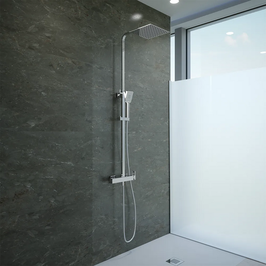 Colonna doccia squadrata cromata con miscelatore meccanico | Mosa