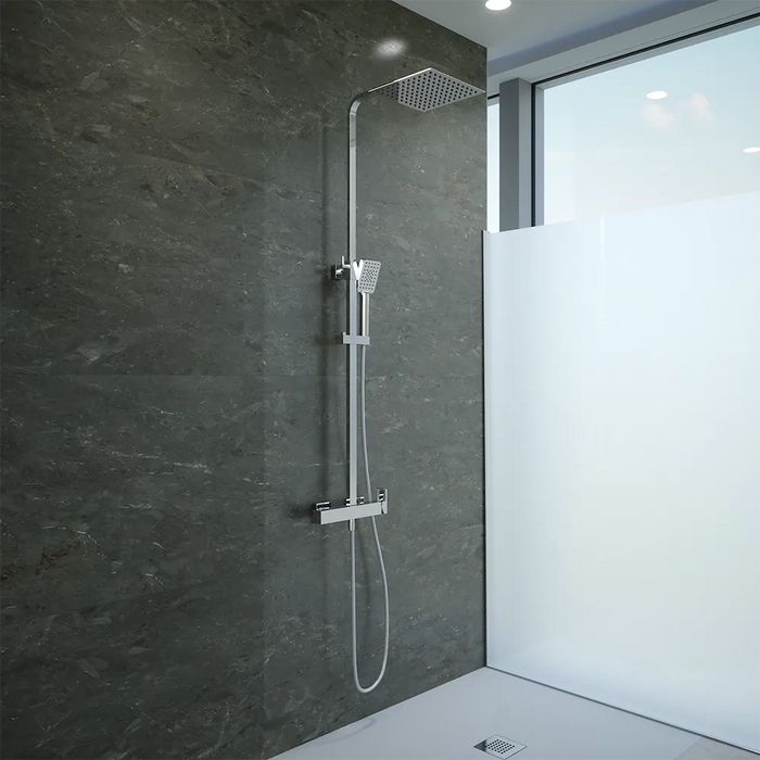 Colonna doccia squadrata cromata con miscelatore meccanico | Mosa