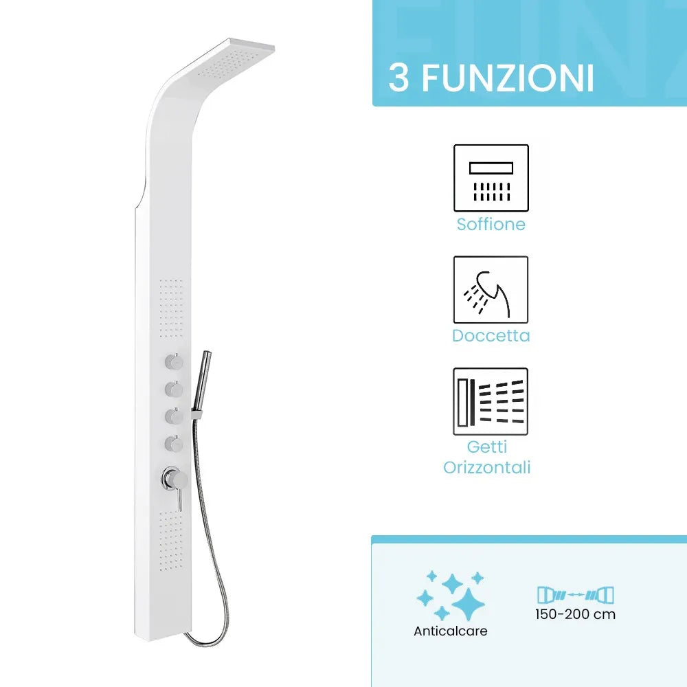 Colonna doccia multifunzione in alluminio bianco con 4 funzioni