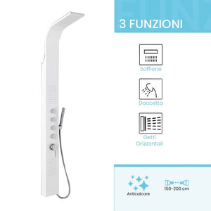 Colonna doccia multifunzione in alluminio bianco con 4 funzioni
