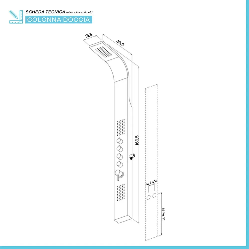 Colonna doccia multifunzione in alluminio bianco con 4 funzioni