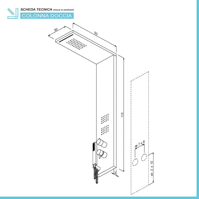 Colonna doccia multifunzione nero opaco con 4 getti in acciaio inox