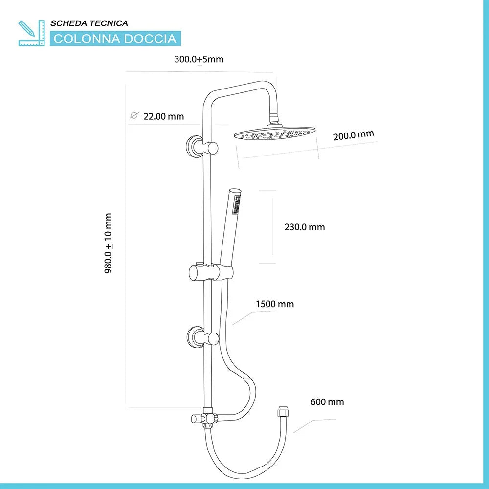 Colonna doccia nero opaco H 105 regolabile completa di soffione tondo e doccetta