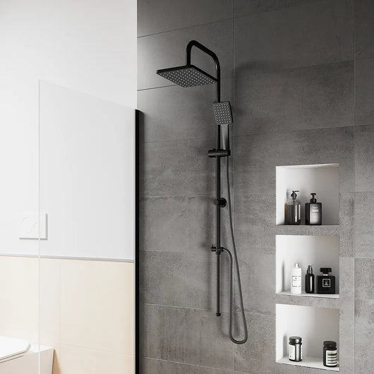 Colonna doccia in acciaio inox nero opaco con deviatore a due vie e soffione 19x26 cm | Reno