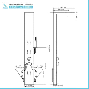 Colonna doccia termostatica in acciaio inox satinato con 4 funzioni