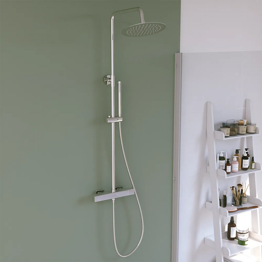 Colonna doccia cromata con doccino, flessibile e miscelatore termostatico con deviatore | Victoria