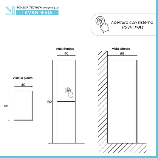 Colonna per lavanderia H 180 cm effetto legno e ante in bianco Wanda